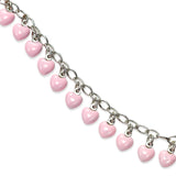 Pink Enamel Dangling Hearts Bracelet, Sterling Silver