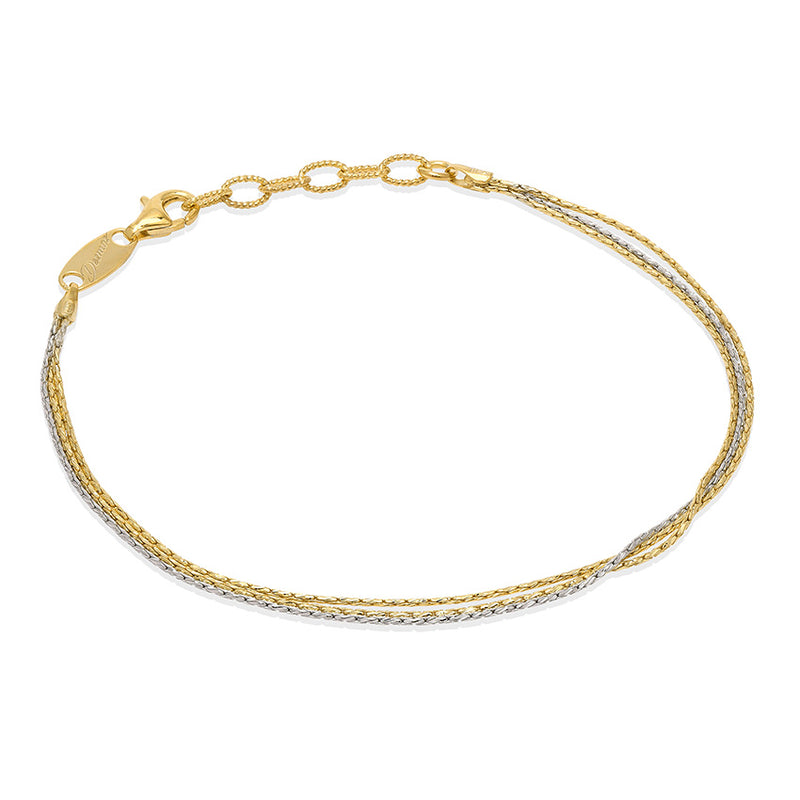 Three Silky Strands Bracelet, Silver and Yellow Gold Plating