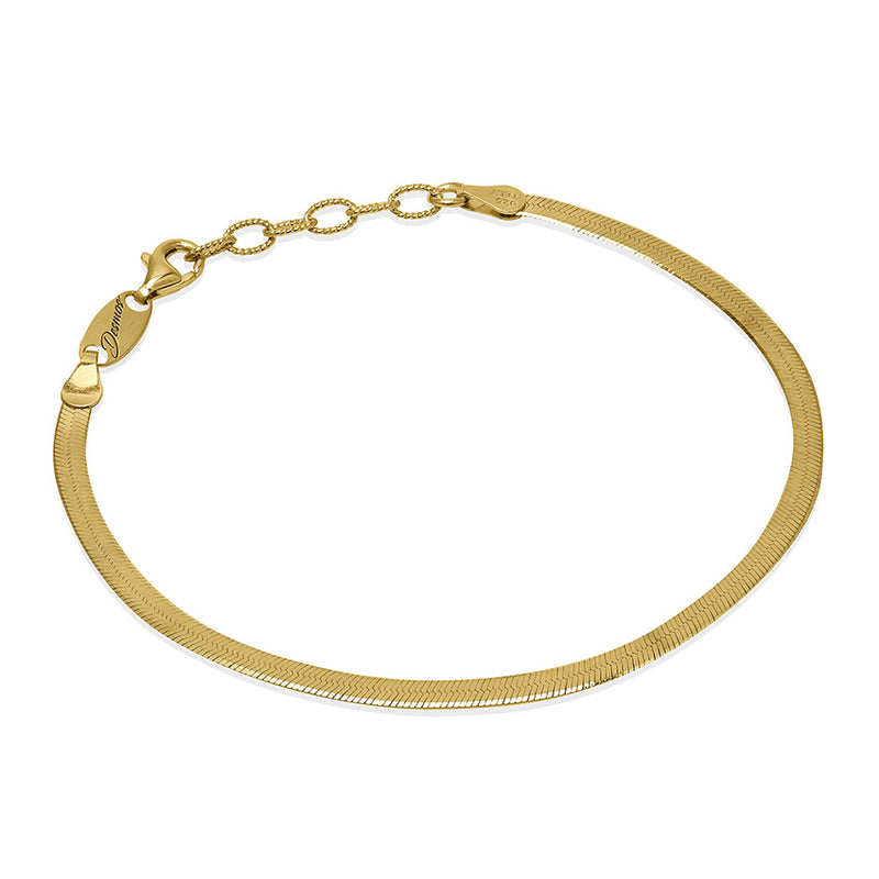 Flat Herringbone Chain Bracelet, Sterling with 18K Yellow Gold Plating