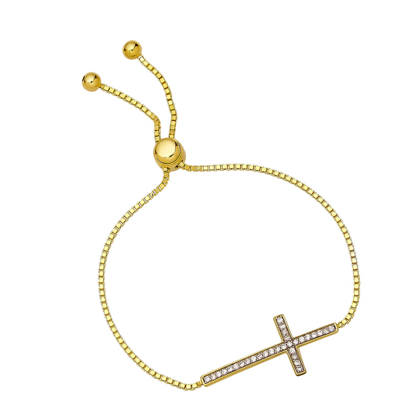 Cubic Zirconia Cross Bracelet, Sterling Silver and Gold Tone