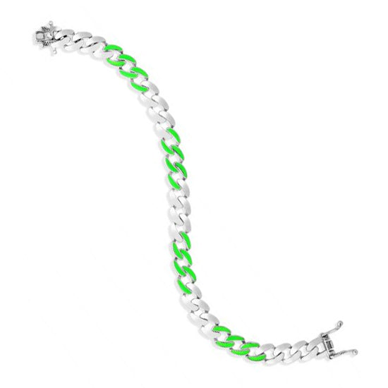 Miami Cuban Link Bracelet with Green Enamel, Sterling Silver