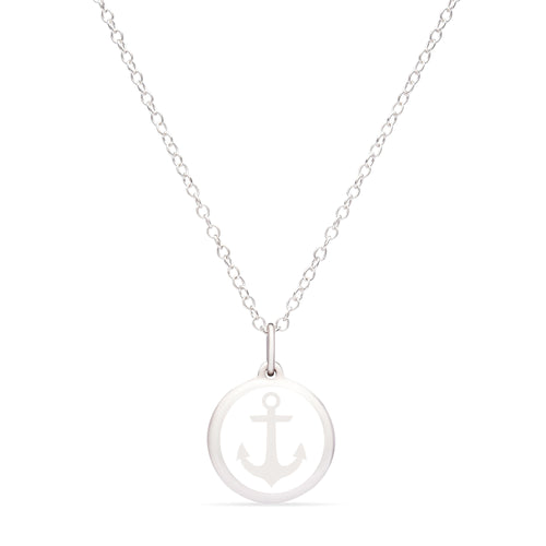 White Enamel Pendant with Anchor, Sterling Silver