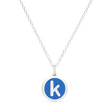 Blue Enamel Pendant with Lower Case Initial "k", Sterling Silver