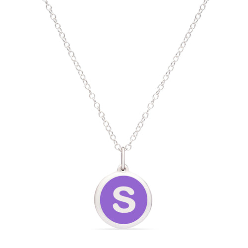 Purple Enamel Pendant with Initial "S", Sterling Silver