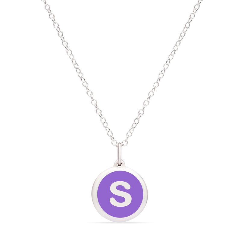 Purple Enamel Pendant with Initial "S", Sterling Silver