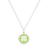 Green Enamel Pendant with Clover, Sterling Silver