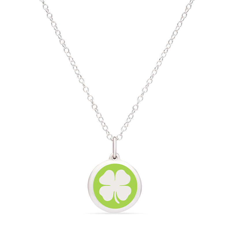 Green Enamel Pendant with Clover, Sterling Silver
