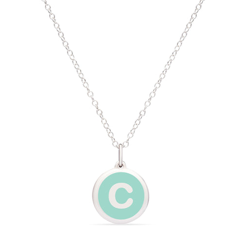 Mint Green Enamel Pendant with Initial "C", Sterling Silver