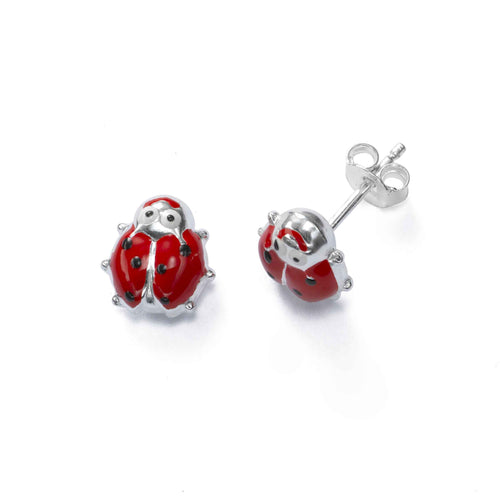 Red Ladybug Earring, Sterling Silver