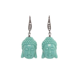 Carved Buddha Head Dangle Earrings, Sterling Silver