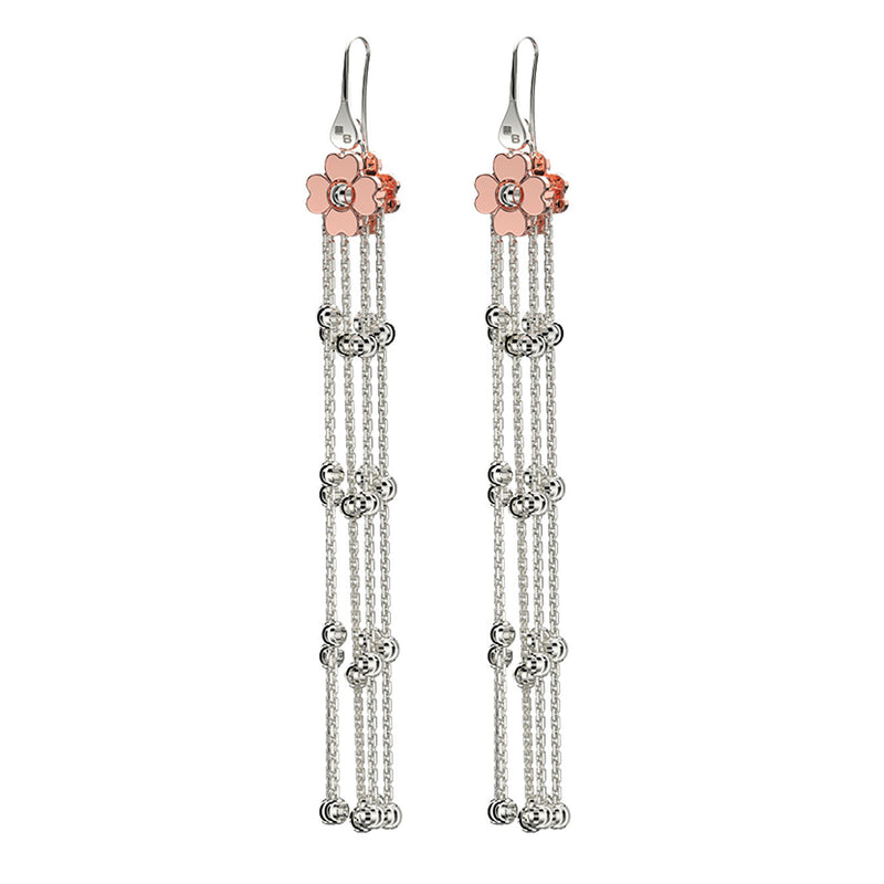 Two Tone Bead Tassel Earrings, Sterling Silver with 18K Rose Gold Plating