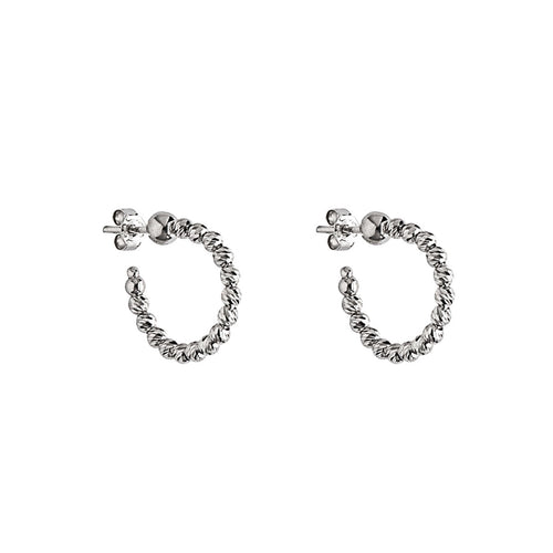 Small Bead Hoop Earrings, .60 Inch, Sterling Silver