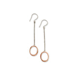 Two Tone Oval Loop Dangle Earrings, Sterling Silver and Rose Gold Plating