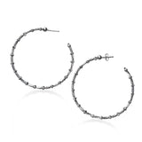 Diamond Cut Bead Hoop Earrings, 2 Inches, Sterling with Platinum Plating