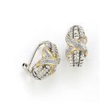'X' Detail Half Hoop Diamond Earrings, Sterling Silver and 14K Gold