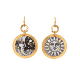 'Sun and Moon' Enamel Disc Earrings, Gold Leaf, by Evocateur