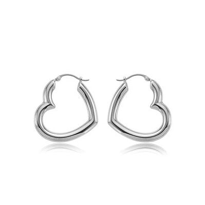 Open Heart Shape Hoop Earrings, Sterling Silver