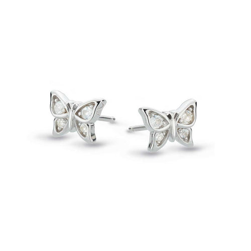 White Topaz Butterfly Stud Earrings, Sterling Silver