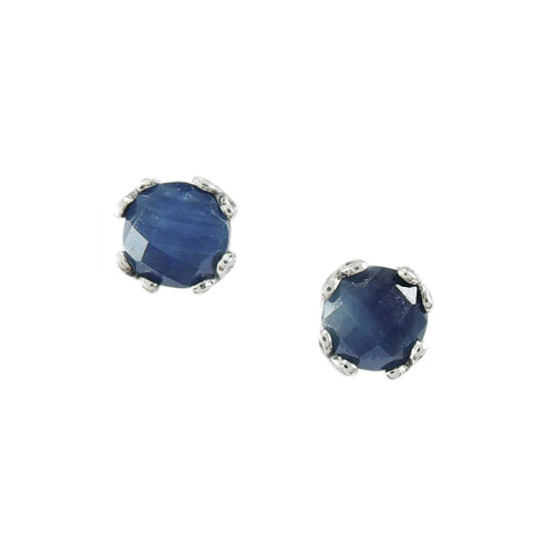 Round Blue Sapphire Stud Earrings, Sterling Silver