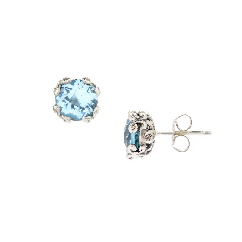 Round Blue Topaz Stud Earrings, Sterling Silver