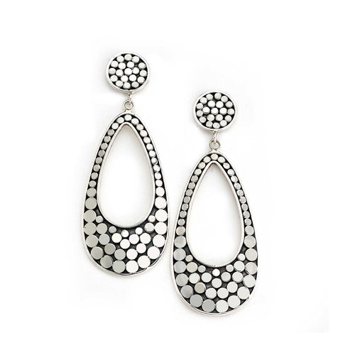 Long Pear Shape Design Dangle Earrings, Sterling Silver
