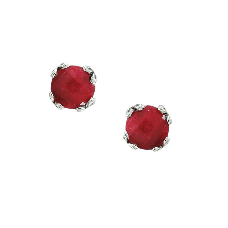 Round Rough Ruby Stud Earrings, Sterling Silver