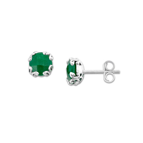 Round Emerald Stud Earrings, Sterling Silver
