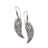 Feather Design Dangle Earrings, Sterling Silver and Gold Plating
