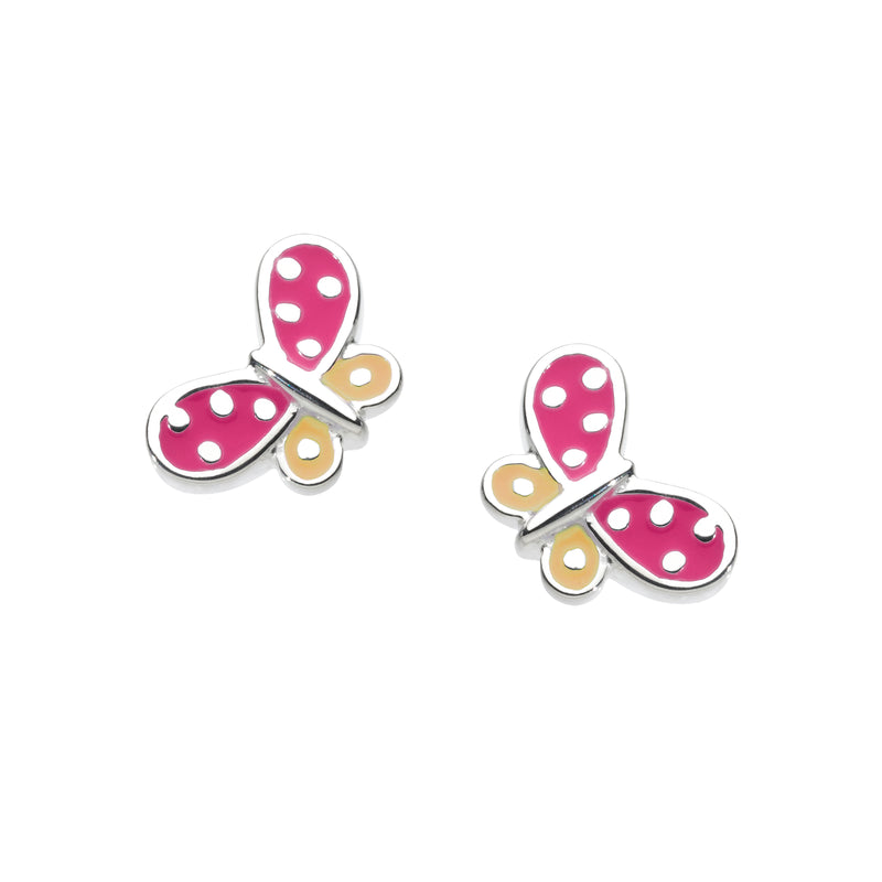 Pink and Orange Butterfly Stud Earrings, Sterling Silver
