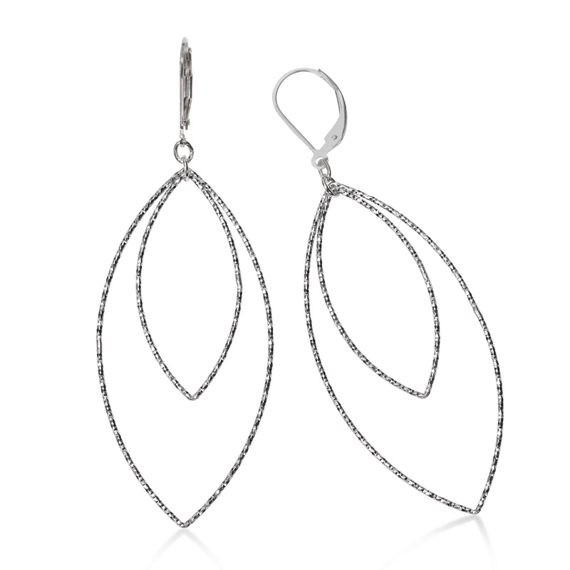 Large Double Marquise Dangle Earrings, Sterling Silver