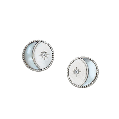 Mother Of Pearl Celestial Button Earrings, Sterling Silver
