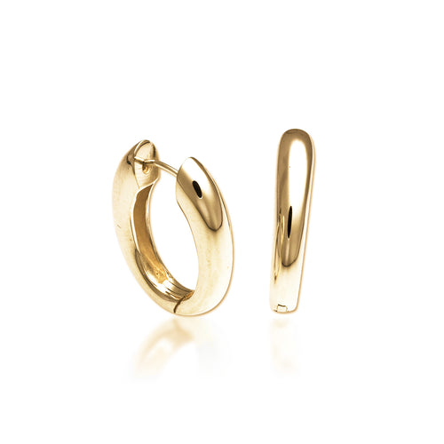Oval Huggie Hoops, Yellow Gold Plated
