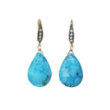 Faceted Turquoise and White Sapphire Drop Earrings, Sterling Silver and Gold Plating