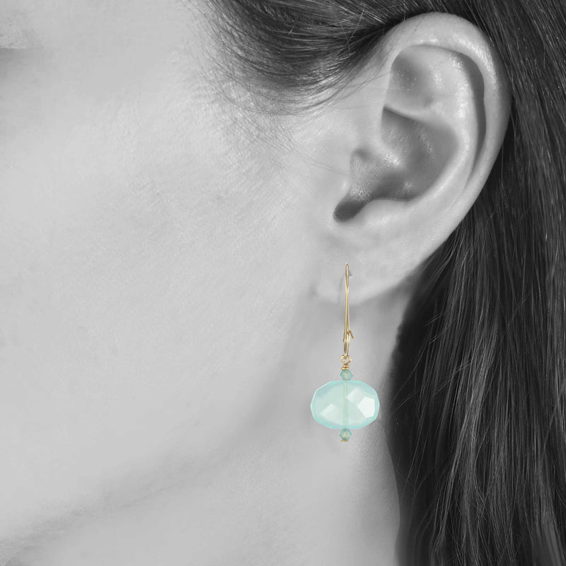 Faceted Peru Chalcedony Drop Earrings, Sterling Silver and Gold Plating