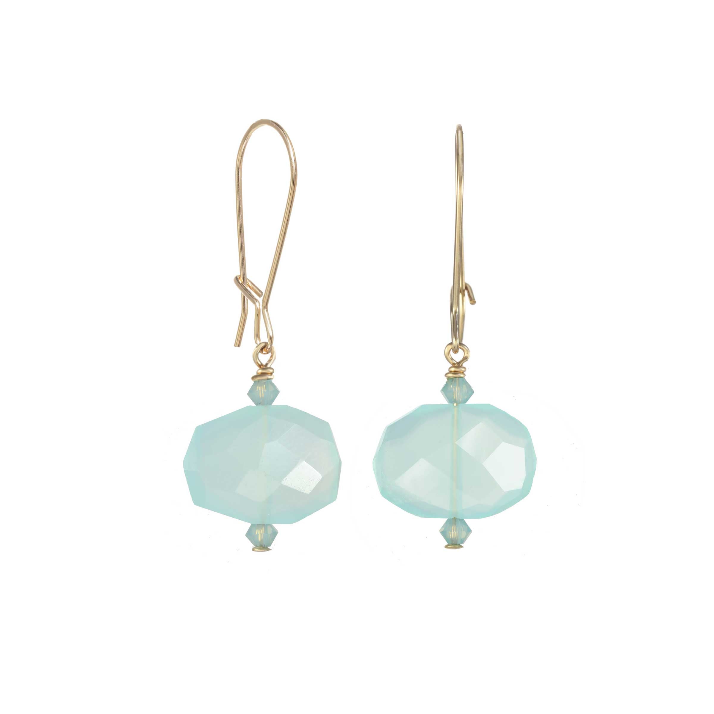 Faceted Peru Chalcedony Drop Earrings, Sterling Silver and Gold