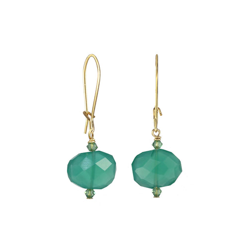 Faceted Green Onyx Drop Earrings, Sterling Silver and Gold Plating