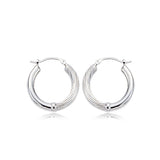 Plain and Twist Design Hoop Earrings, Sterling Silver