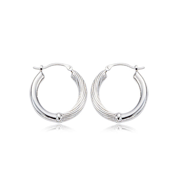 Plain and Twist Design Hoop Earrings, Sterling Silver