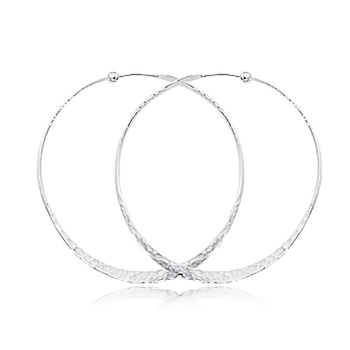 Flat Hammered Hoop Earrings, 1.50 Inches, Sterling Silver