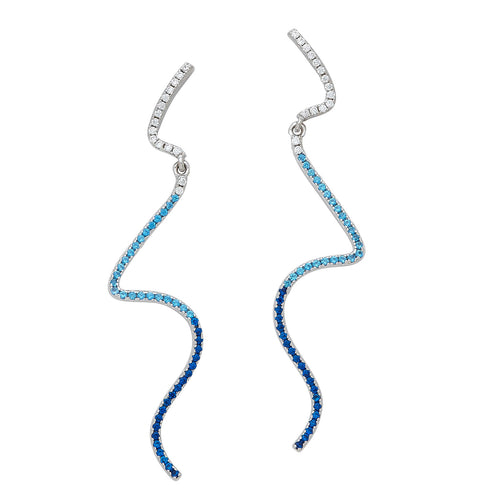 Squiggle Line CZ Dangle Earrings, Sterling Silver