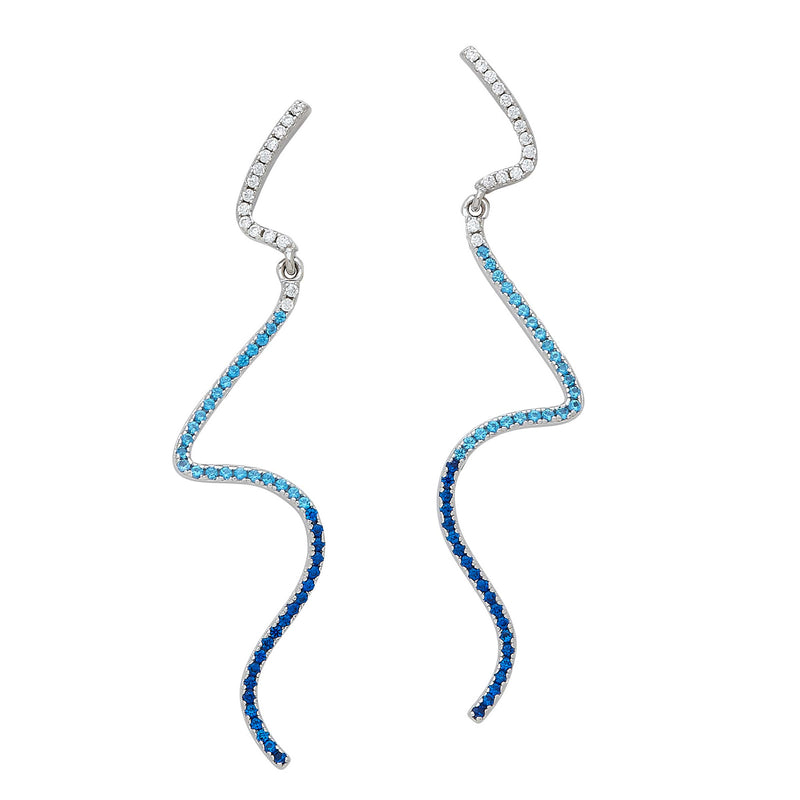 Squiggle Line CZ Dangle Earrings, Sterling Silver