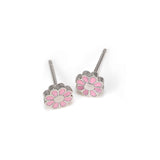Pink Enamel Daisy Stud Earrings, Sterling Silver