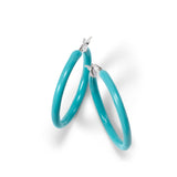 Turquoise Enamel Hoop Earrings, 1.25 Inches, Sterling Silver