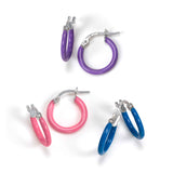 Colorful Hoop Earrings, Set of 3, Sterling Silver
