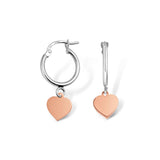 Heart Dangle Hoop Earrings, Sterling Silver and Rose Gold Plating | Silver Jewelry Stores Long Island