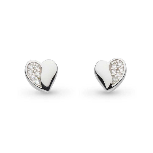 Miniature Heart Pavé CZ Stud Earrings, Sterling Silver