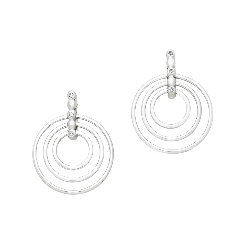 Triple Circle Earrings With Diamond Accents, Sterling Silver