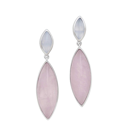 Rose Quartz and Chalcedony Dangle Earrings, Sterling Silver