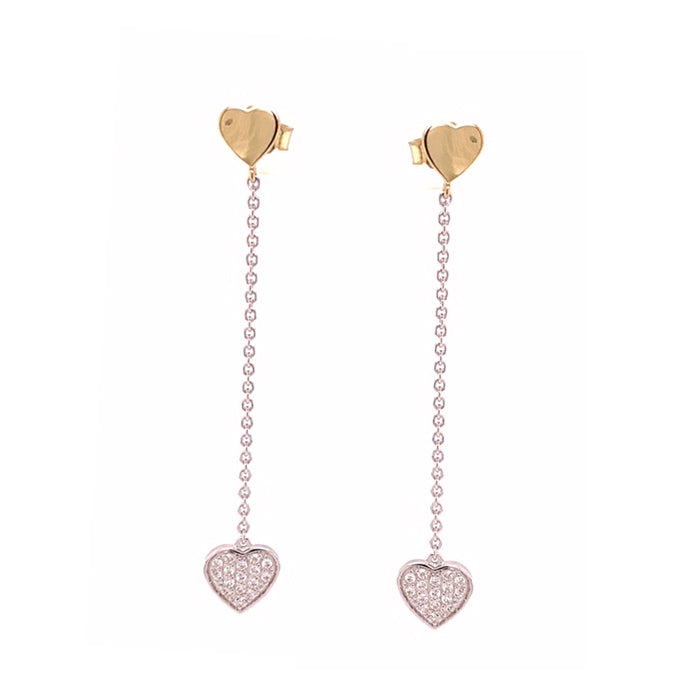 Heart Dangle Chain Earrings, 2 Inches, Sterling and Gold Plating