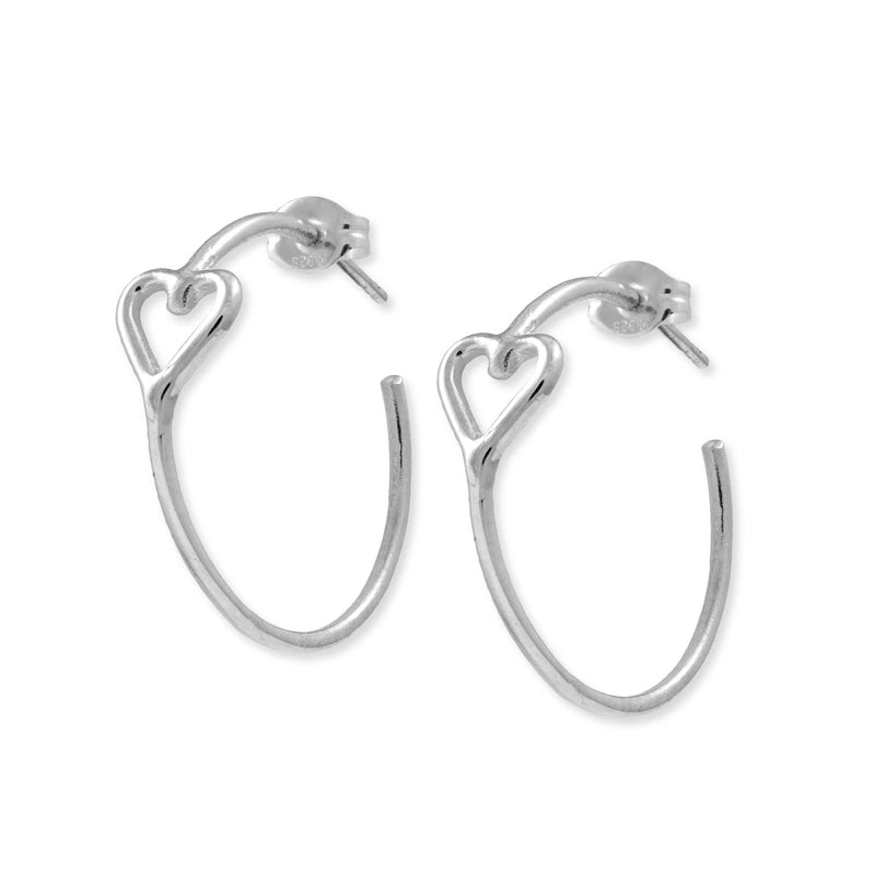 Heart Cutout Hoop Earrings, 1 Inch, Sterling Silver